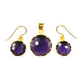 STG-103-AM 18K Gold Overlay Earring & Pendant Set With Amethyst Q. Beads Bali Designs Inc